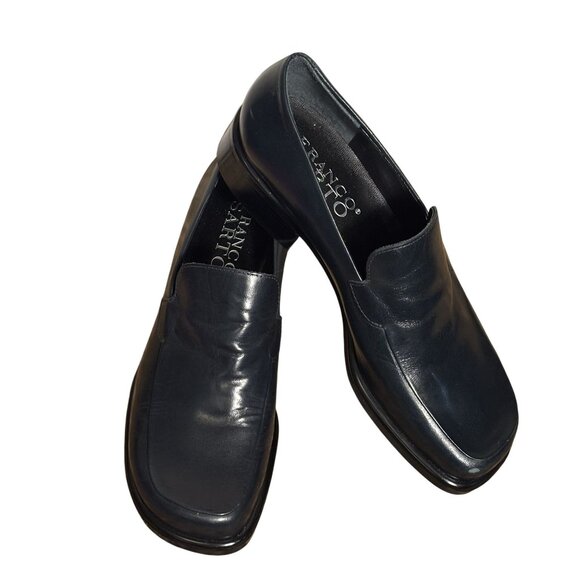 Franco Sarto Dark Navy Leather Square Toe Loafers Size 7M Formal Casual Shoes - Picture 1 of 8
